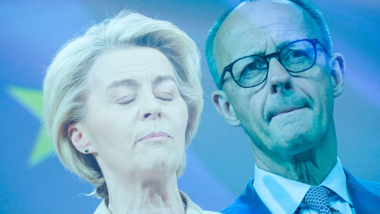 ilustrație cu Ursula von der Leyen și Friedrich Merz