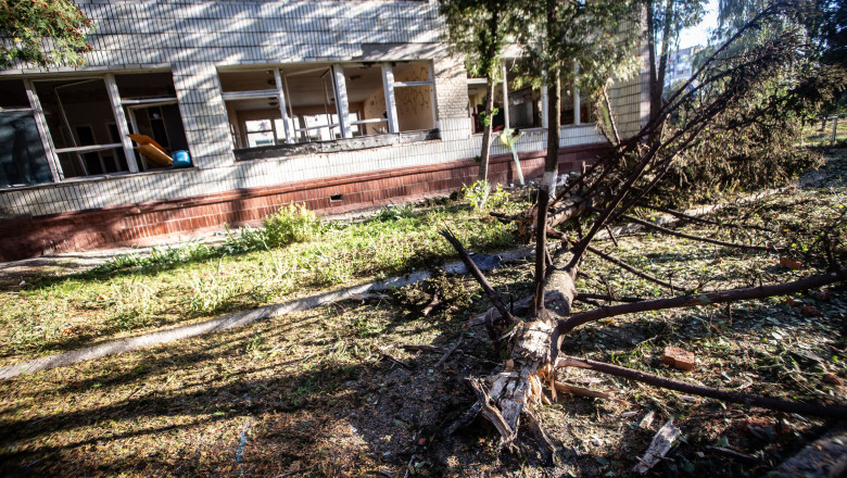 Russian Drone Strike In Sumy Damages School And Residential Building, Ukraine - 22 Sep 2025