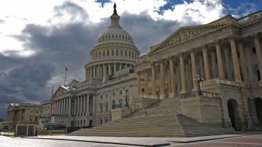 US, Washington, DC, Capitol Building with the Senate side of the building on the right, and the House side at the far left