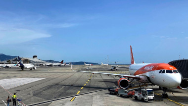 Passengers boarding at Nice Côte d'Azur airport in France.