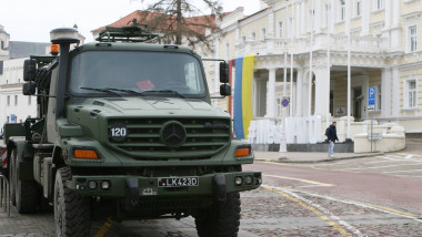 2024-02-16 Vilnius Lithuania. Military truck Mercedes Zetros. Vilnius Lithuania 65DM_20240216_0006 PUBLICATIONxNOTxINxES