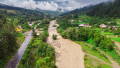 small river after flood or storm. Aerial view, Romania