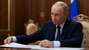 Russian President Vladimir Putin meets with Leonid Pasechnik, Moscow-installed leader of the Russian-controlled parts of the Luhansk Region, in Moscow