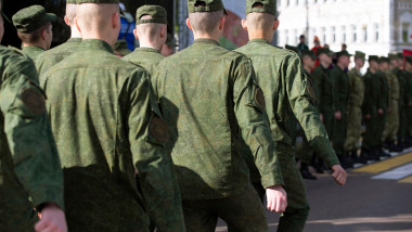 May 08, 2023. Russia, Bryansk. Line up soldiers in military clothes.