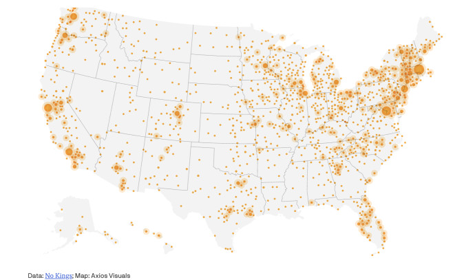 Harta realizată de Axios, cu punctele în care sunt așteptate acțiuni. Foto: Axios