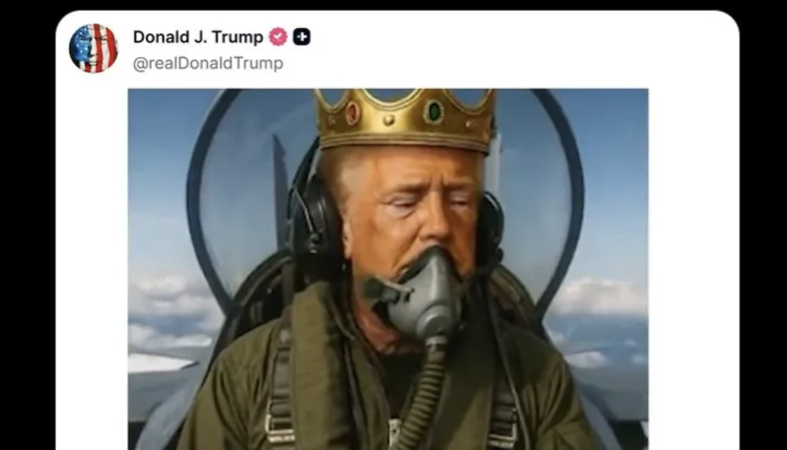 Replica jignitoare a lui Trump pentru protestatarii „No Kings”.  S-a folosit de inteligența de artificială pentru a o crea