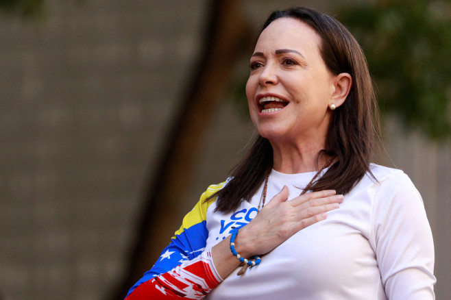 Venezuela opposition leader Machado appears at protest