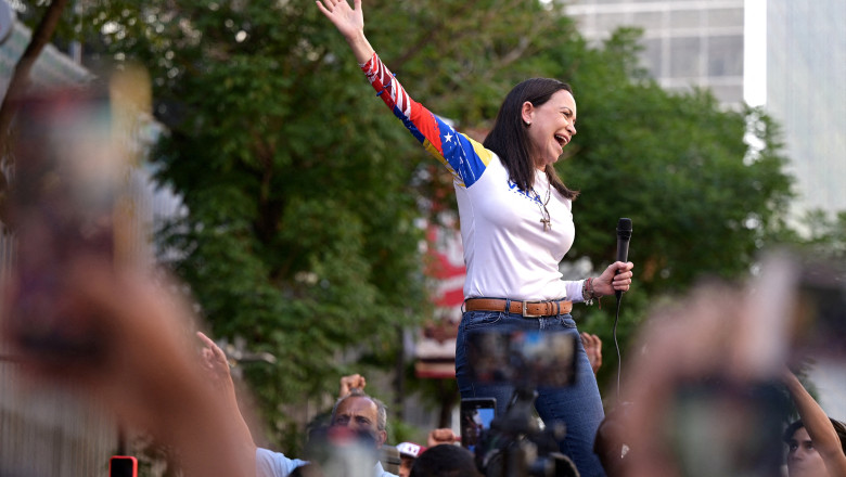 FILE PHOTO: Venezuela opposition leader Machado appears at protest