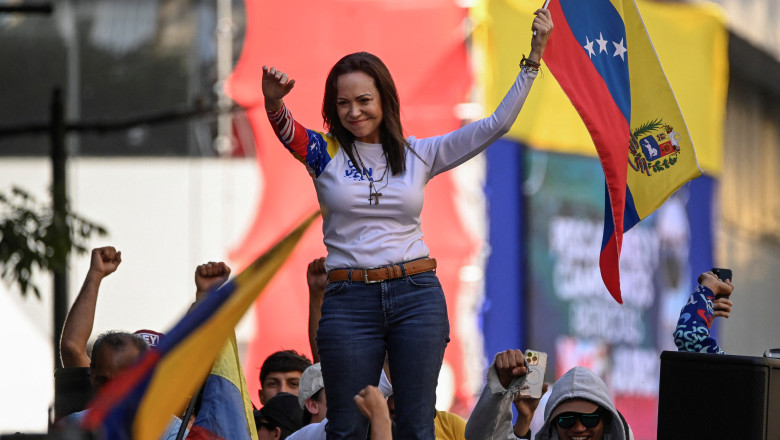 Venezuela opposition leader Machado appears at protest