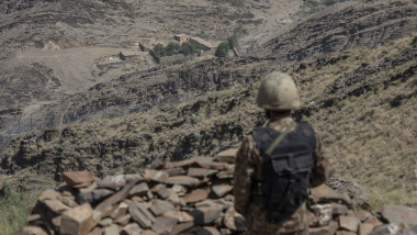 Pakistani army troops on the Pakistan/Afghan border border at Torkham.