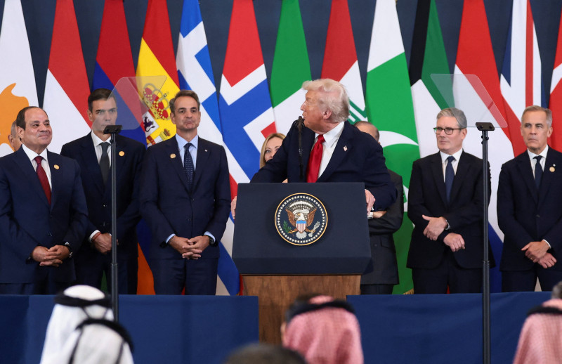 U.S. President Trump participates in the official signing of the first phase of the Gaza ceasefire agreement, in Sharm El-Sheikh