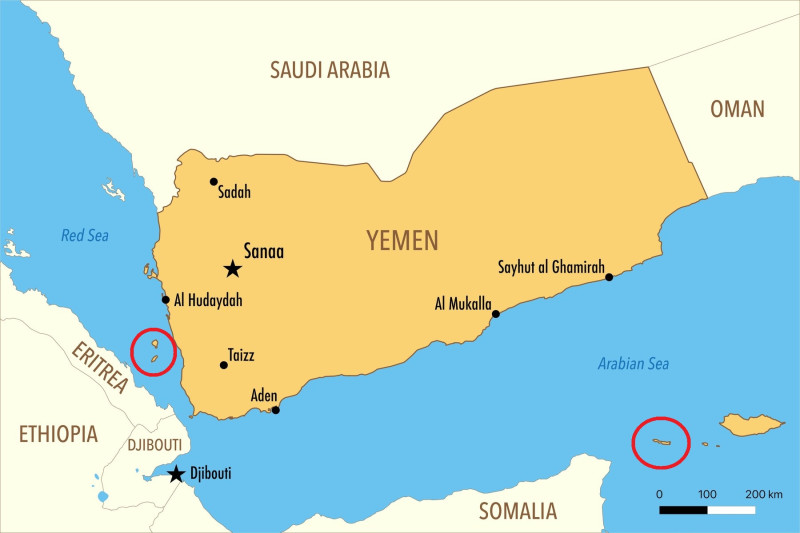 Map of Yemen with Major Cities and Political Borders