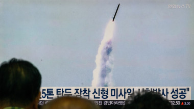 North Korea's Missile Administration conducting a test launch on Yonhapnews TV broadcast at Yongsan Railway Station in Seoul - 19 Sep 2024