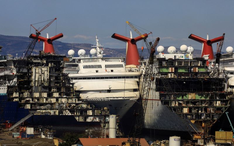 Decommissioned cruise ships are being dismantled at Aliaga ship-breaking yard in the Aegean port city of Izmir