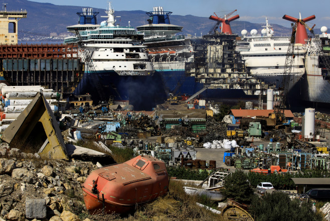 Decommissioned cruise ships are being dismantled at Aliaga ship-breaking yard in the Aegean port city of Izmir