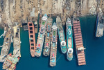 A drone image shows decommissioned cruise ships being dismantled at Aliaga ship-breaking yard in the Aegean port city of Izmir