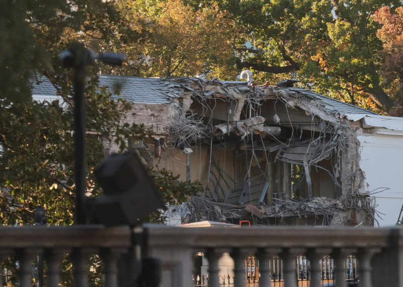 Ongoing construction on the East Wing of the White House, where U.S. President Donald Trump’s proposed ballroom is being built, in Washington, D.C.
