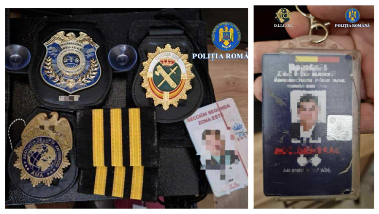 Falsul agent SRI era dotat cu însemne specifice serviciului. Foto- DIICOT