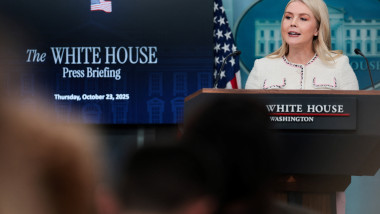 White House Press Secretary Karoline Leavitt holds a press briefing at the White House in Washington