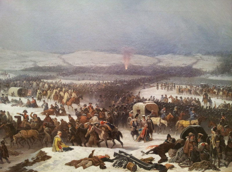 Napoleon's Grande Armée crossing the Berezina River during the retreat from Moscow in 1812