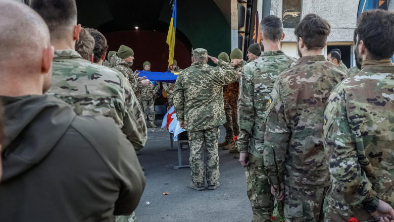 Farewell ceremony for Canadian volunteer, who served in Ukrainian Armed Forces and recently was killed at a front line in a fight against Russian troops, in Kyiv