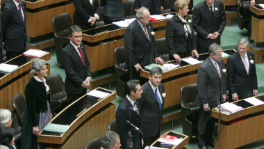 Members of Austria's parliament are pictured as they are sworn in at the beginning of a plenary session in Vienna