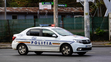 Romanian Police Car (Politia Rutiera) in Bucharest traffic, Romania, 2023