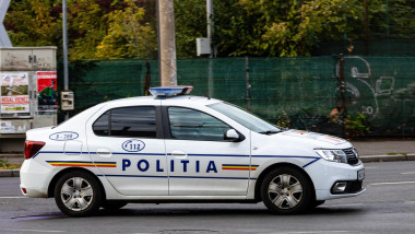 Romanian Police Car (Politia Rutiera) in Bucharest traffic, Romania, 2023