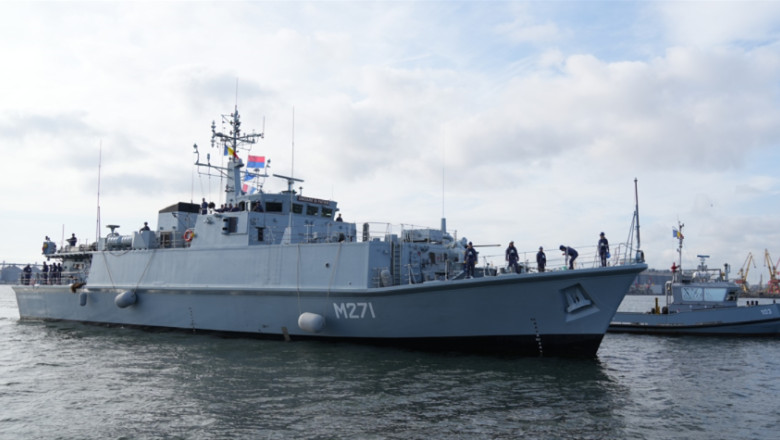 Vânătorul de mine cumpărat de România de la Marina Regală Britanică a ajuns în portul militar Constanța