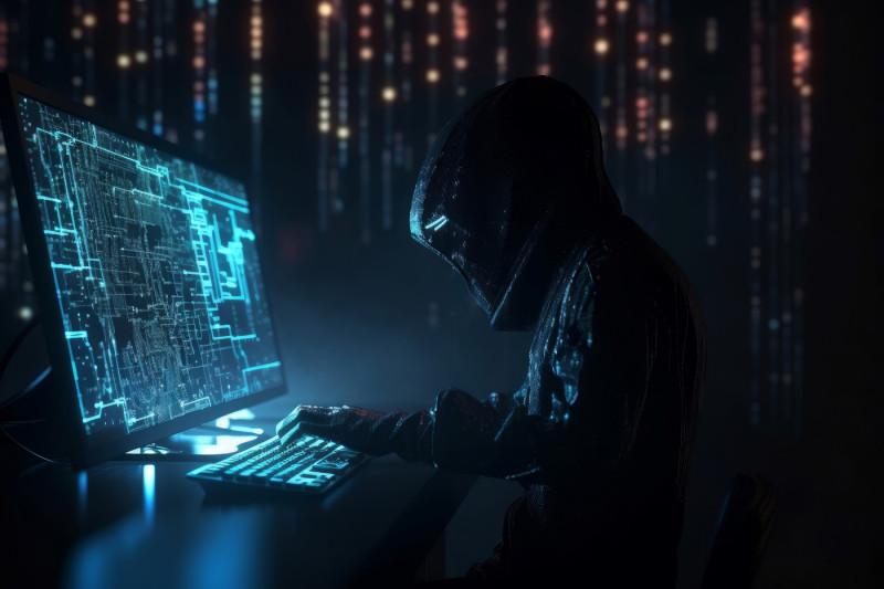 Hacker portrait cyber attack. Generate Ai