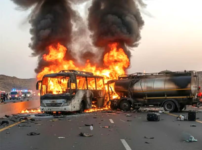 Zeci de pelerini indieni au murit după ce autocarul cu care se îndreptau spre Medina a luat foc