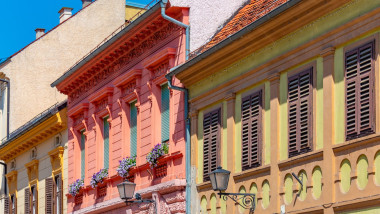 Facades of old houses in the historical center of Ptuj, Slovenia