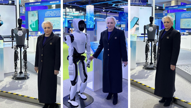 v dancila poza cu roboti la un targ in china - colaj