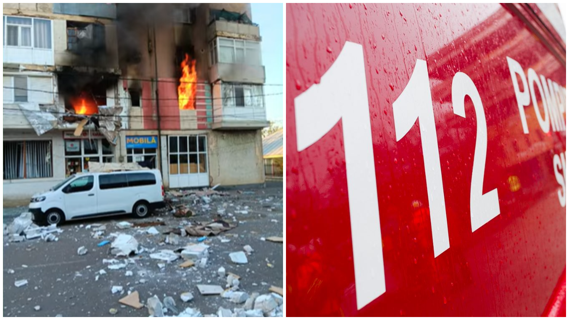 Explozie puternică într-un bloc din județul Brăila: mai multe apartamente în flăcări. Echipaje ISU și ambulanțe la fața locului