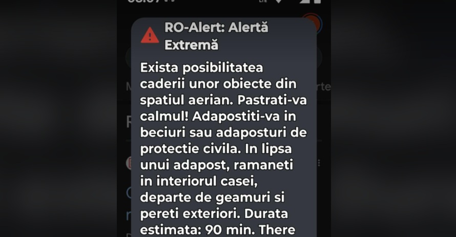 Mesaj RO-Alert pentru locuitorii din Galați: „Există posibilitatea căderii unor obiecte din spațiul aerian”