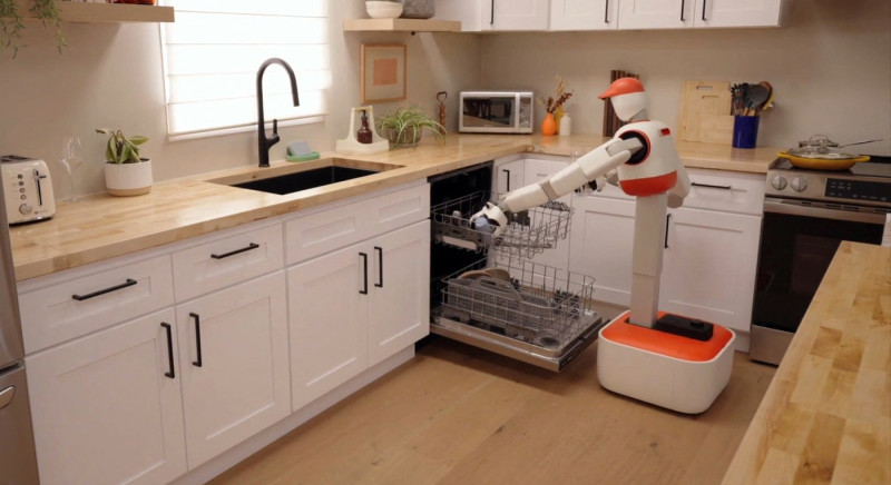 Robot domestique dressé avec un gant de haute technologie