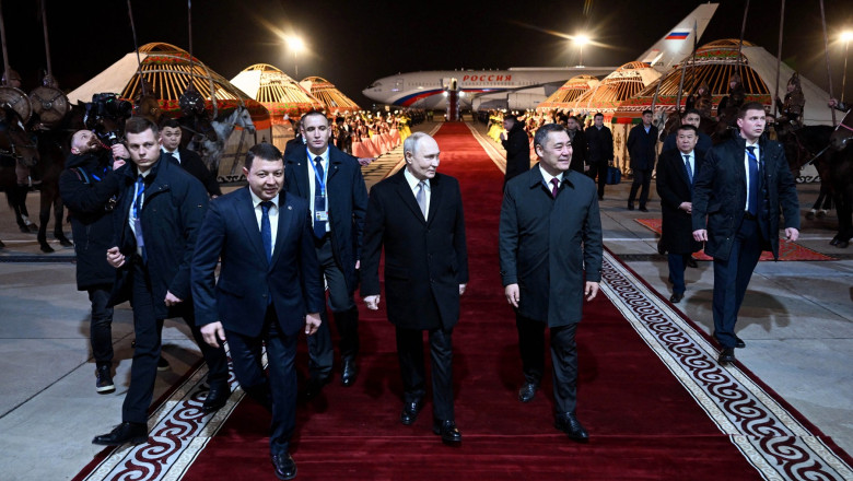 Russian President Vladimir Putin arrives in Kyrgyzstan