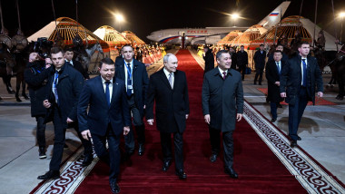 Russian President Vladimir Putin arrives in Kyrgyzstan