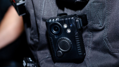 Close-up of police body camera
