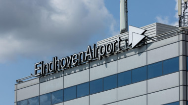 Eindhoven airport logo sign. Eindhoven Airport, an airport located in the Brabant city of Eindhoven, is the second largest airport in the Netherland