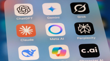 Shanghai,China-April 20th 2025: Meta AI, Claude, ChatGPT, Gemini, Grok, Perplexity, DeepSeek, Copilot and Character.AI. Assorted AI app icons