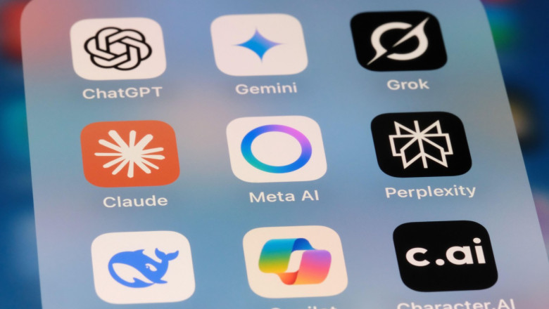 Shanghai,China-April 20th 2025: Meta AI, Claude, ChatGPT, Gemini, Grok, Perplexity, DeepSeek, Copilot and Character.AI. Assorted AI app icons