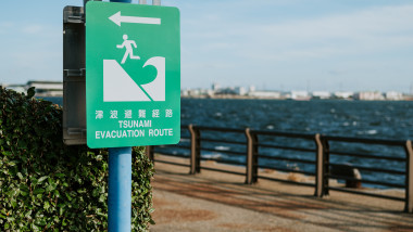Close up of tsunami evacuation route sign