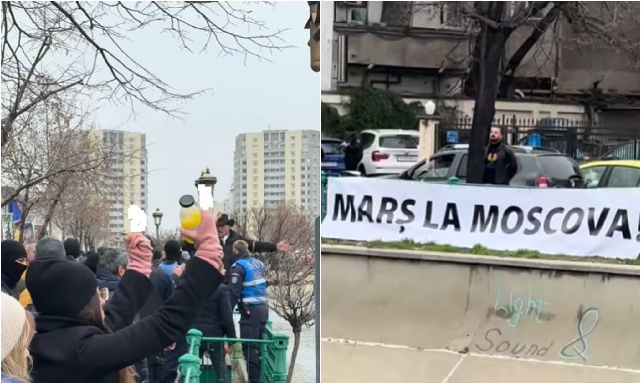 Un banner i-a scos din minți pe susținătorii lui Georgescu veniți la CAB: țipete, înjurături și amenințări. „Marș la Moscova”