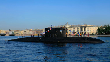 Lada class submarine during Russian Navy Day in Saint Petersburg, Russia