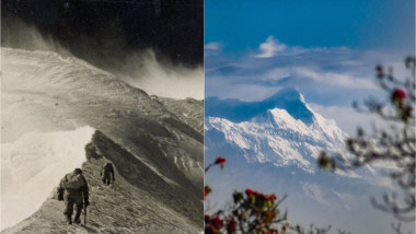 alpiniști pe munte în Himalaya / muntele Nanda Devi