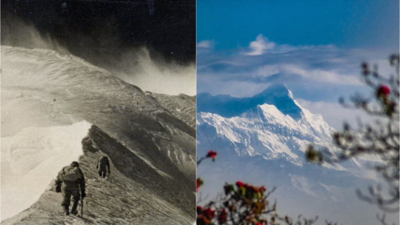 alpiniști pe munte în Himalaya / muntele Nanda Devi