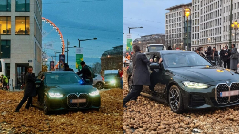 VIDEO  Câțiva locuitori din Bruxelles au venit să culeagă cartofii de pe marginea drumului, după ce protestatarii îi aruncaseră din tractoare