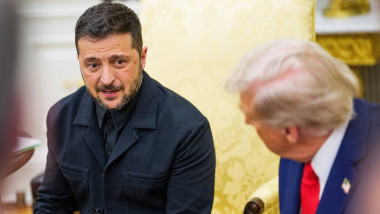 Volodimir Zelenski, la întâlnirea cu Donald Trump la Casa Albă.