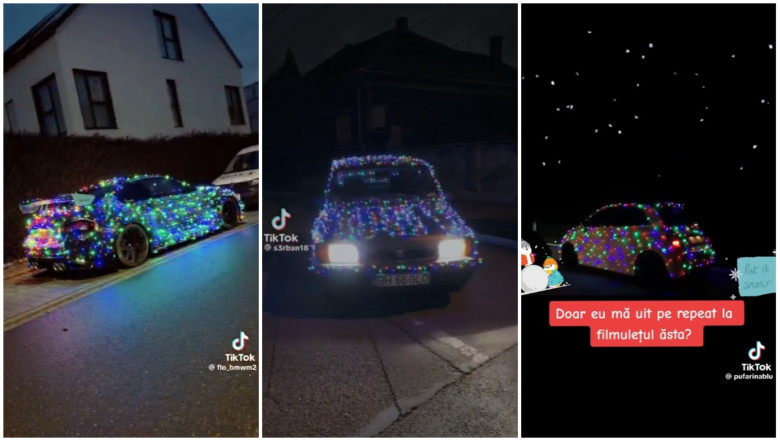 VIDEO  Noua modă de sezon: pomi de Crăciun pe patru roți. Șofer: „Toată lumea zâmbește, mă filmează, mă postează pe internet”